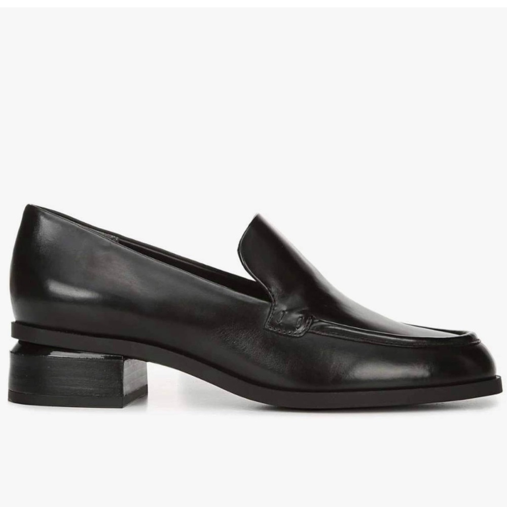 Franco Sarto Shoe Womens 9.5 Black Newbocca Loafer Leather Slip-On 1.5" Heel